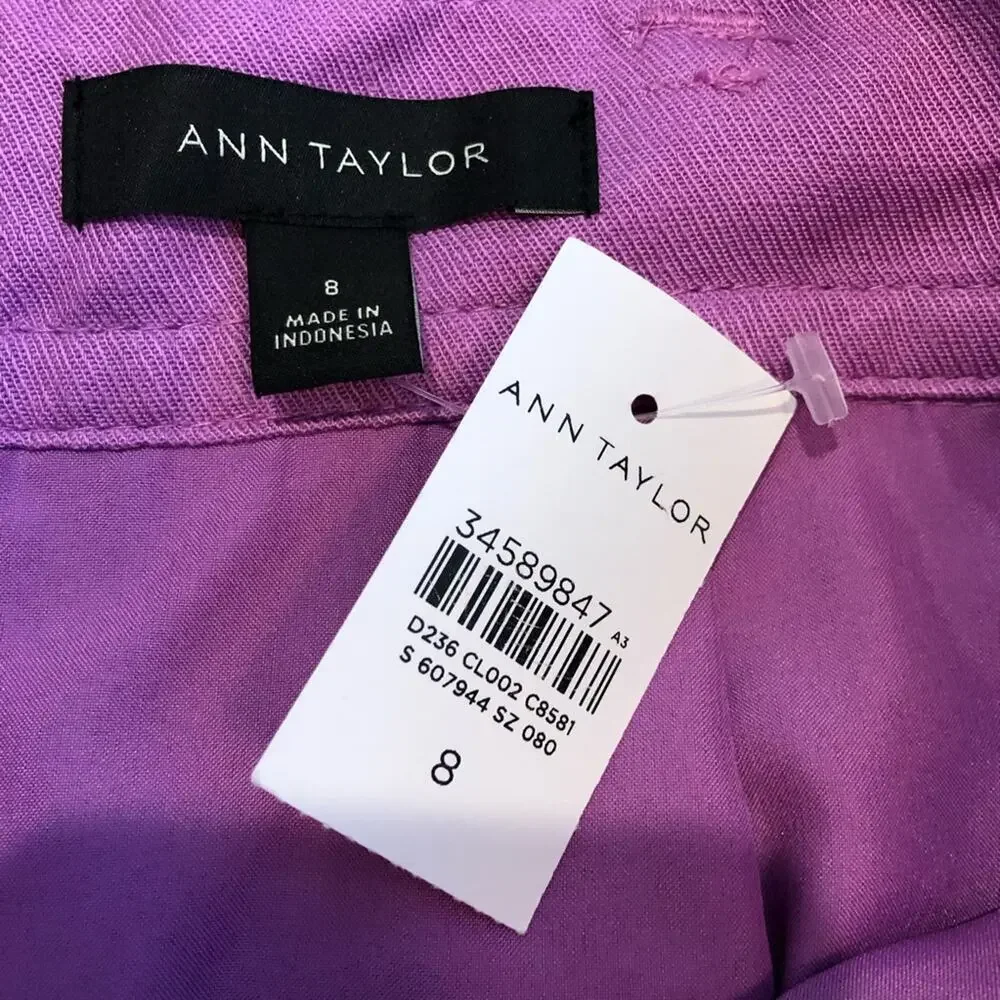 Ann Taylor purple linen blend belted ruffled midi skirt size 8 NWT